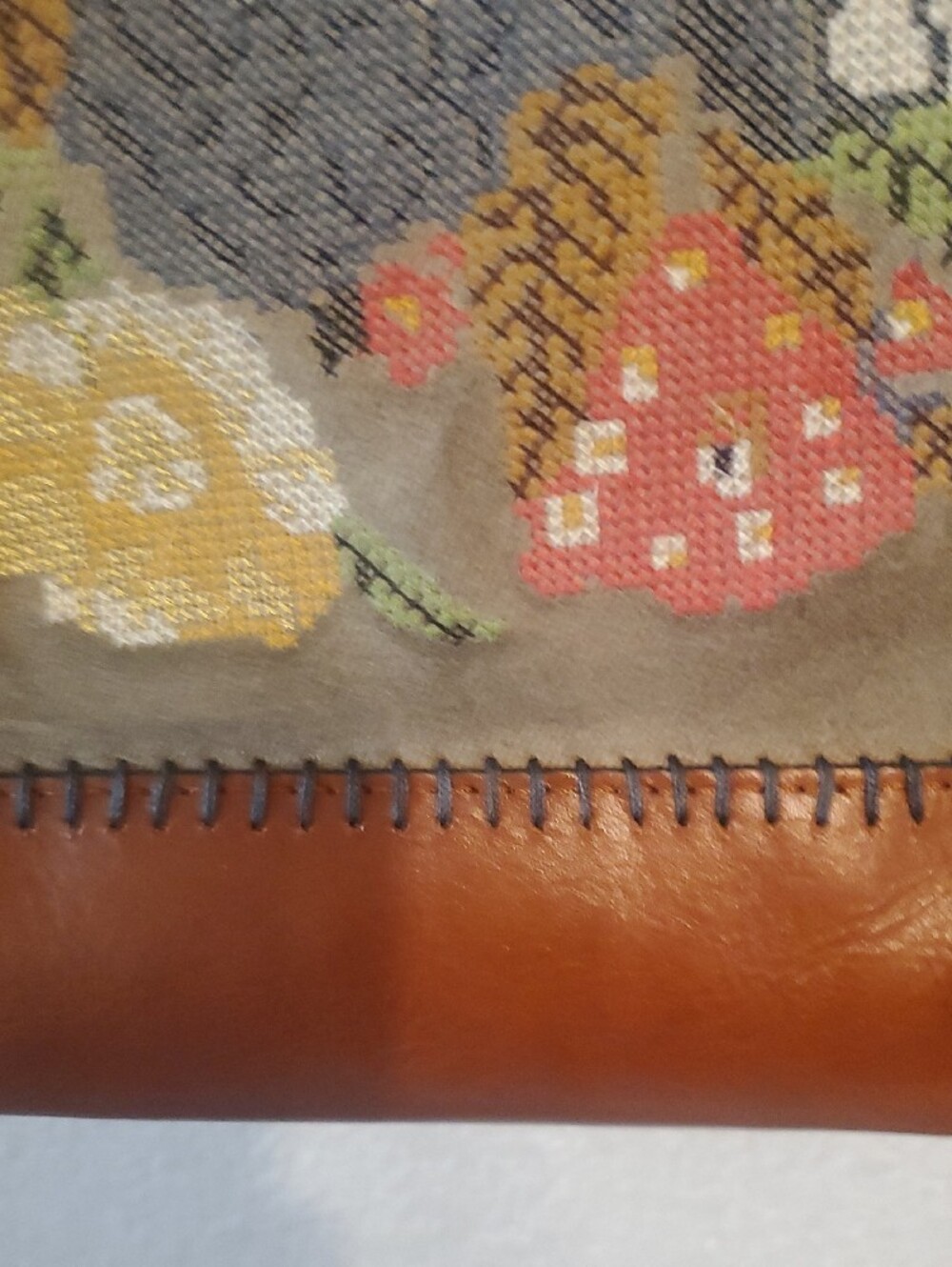 Patricia Nash Olive Green and Brown Leather Needlepoint Floral Tote - Picture 10 of 14
